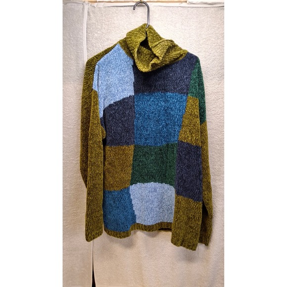 All Points by Reference Point Sweaters - Vintage AllPoints ChenilleColorblock PatchworkTurtleneck SweaterGreen Blue L
(8)